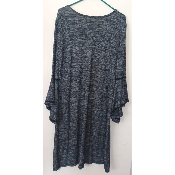 Haani Woman 1X Black Gray Knit Dress Embroidered Boho Bell Sleeve Goth Witchy - Picture 3 of 7